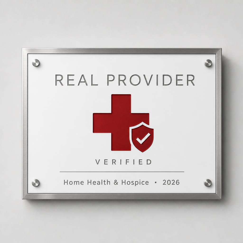 REAL Provider Certified Verified bronze and walnut commemorative plaque for Home Health and Hospice offices